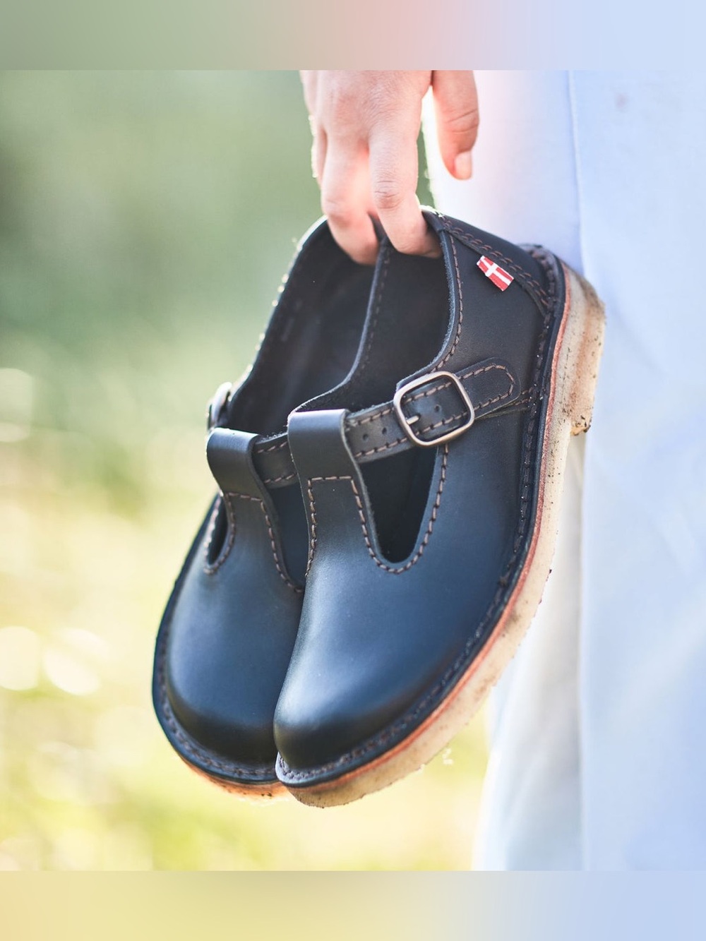Duckfeet Lolland Black T-Strap Leather Danish Gum Sole Shoes with Buckle Size 40
